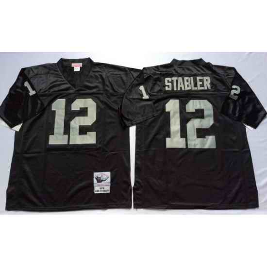 Men Las Vegas Raiders 12 Ken Stabler Black M&N Throwback Jersey